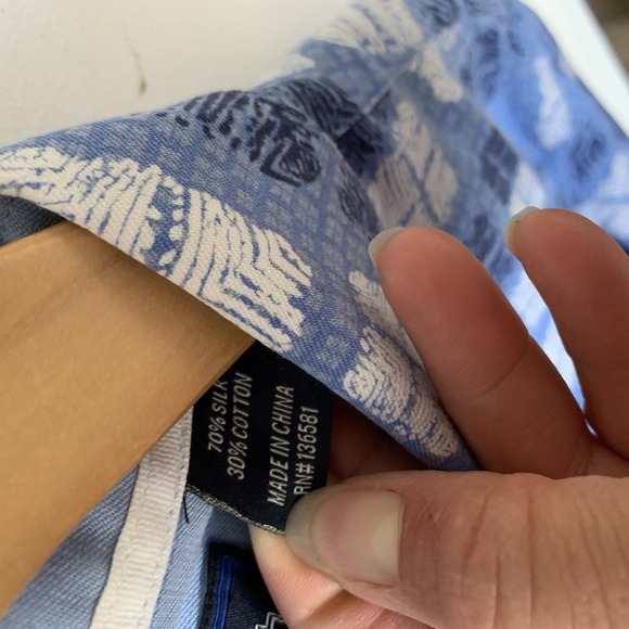 Nat Nast Mens Blue Silk Cotton Geometric Print Short Sleeve Button Down Shirt L - Picture 3 of 7